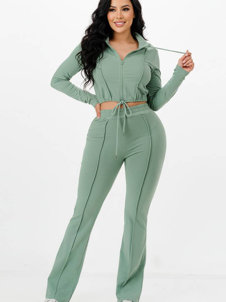 Activewear Tracksuit Jacket And Pants 2pc Set-Sage for wholesale by BJ's Closets