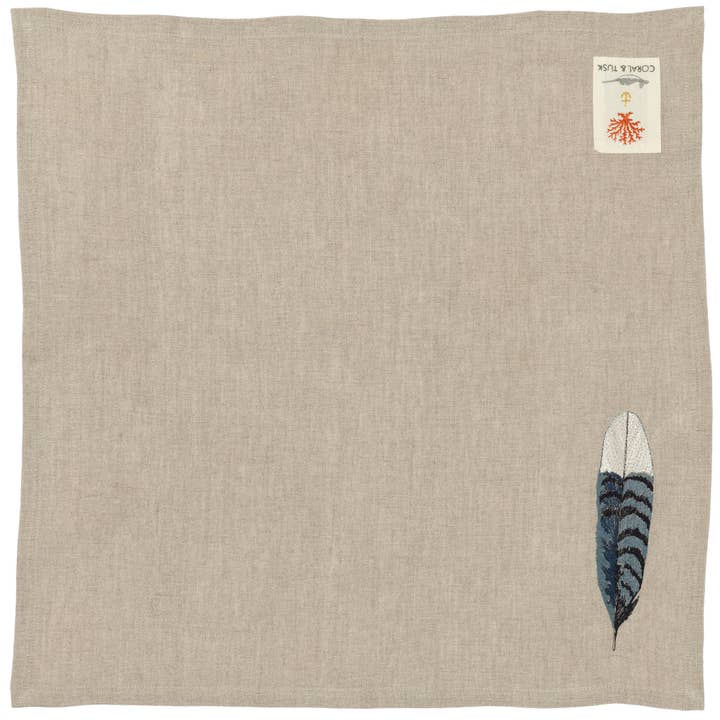 Coral & Tusk - Wholesale Dinner & Cloth Napkin - Blue Jay Feather Dinner Napkin
