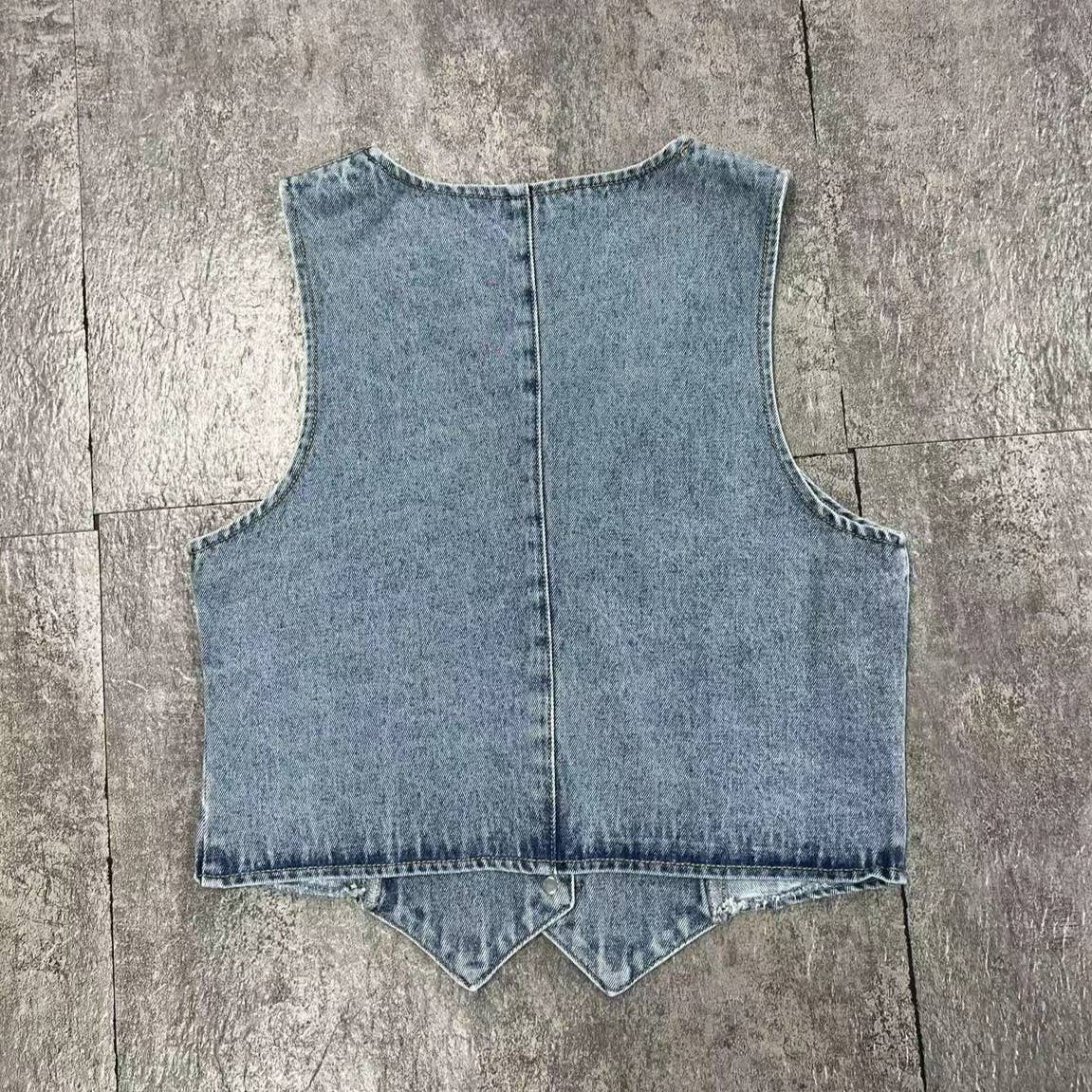 Blue Stylish Casual V-Neck Denim Vest for wholesale on Faire1