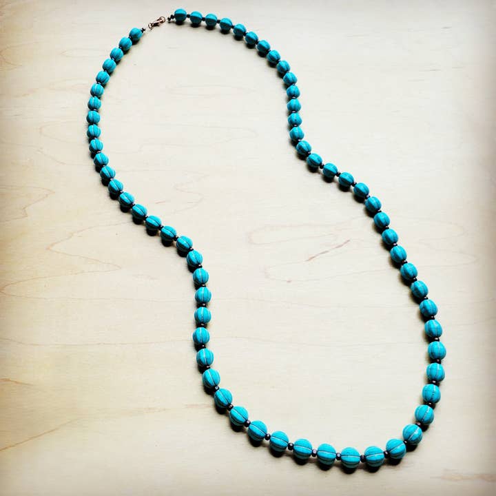 **Blue Turquoise & Wood Melon Beaded Necklace 258q for wholesale by The Jewelry Junkie