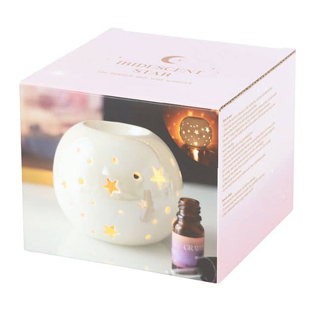 Something Different Wholesale - Wholesale Oil Warmer - White Iridescent Star Oil Burner and Wax Warmer