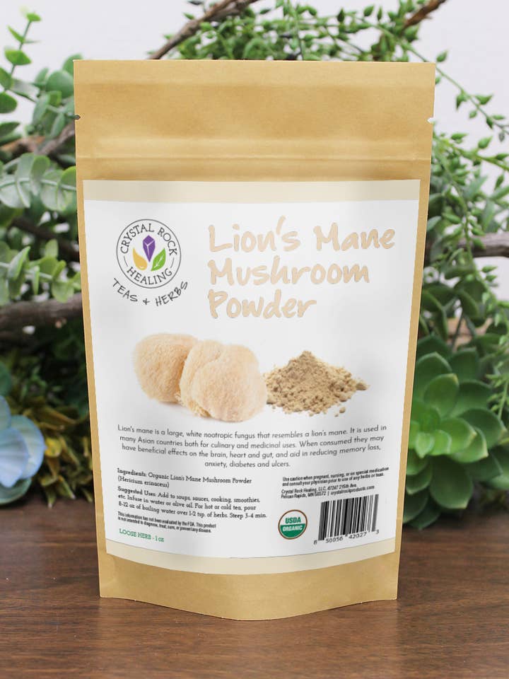 Lion's Mane Mushroom Powder 1oz Organic for wholesale by Crystal Rock Healing, LLC