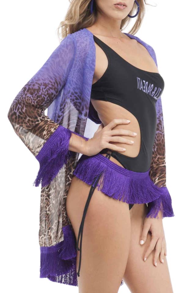 Scalzi & Pareati - Wholesale Kimono - Dames - Kimono-strand met luipaard korte capuchon