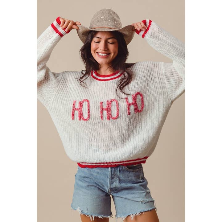 IVE - Wholesale Knit Sweater - Women's - CHRISTMAS TWO TONED LETTERING STITCH SWEATER TOP
