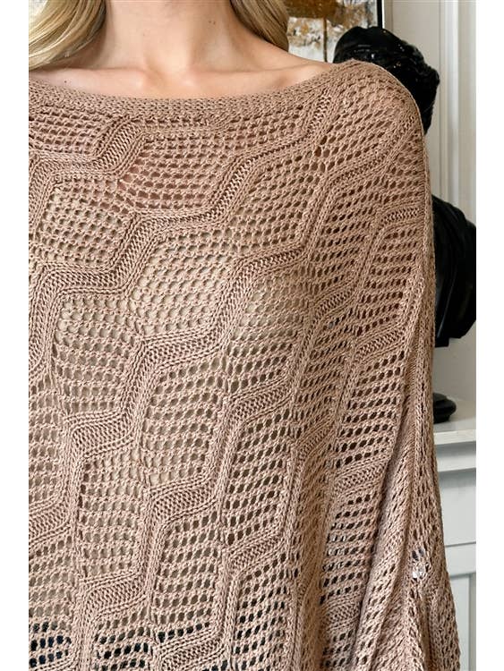 MYS Wholesale Inc - Wholesale Poncho - Women's - Knitted Net Wave Pattern Fringe Tassel Poncho11