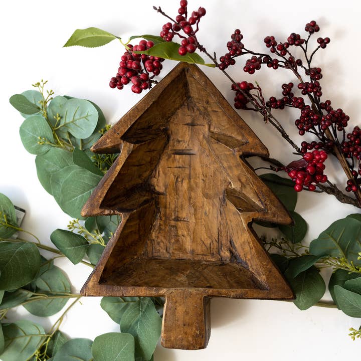 Forever Green Art - Wholesale Decorative Plate/Dish/Bowl - Christmas Tree Wood Dough Bowl