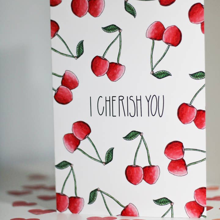 Scribbles and Doodlez - Wholesale Love Card - I Cherish You | Watercolor Love Cherry Card