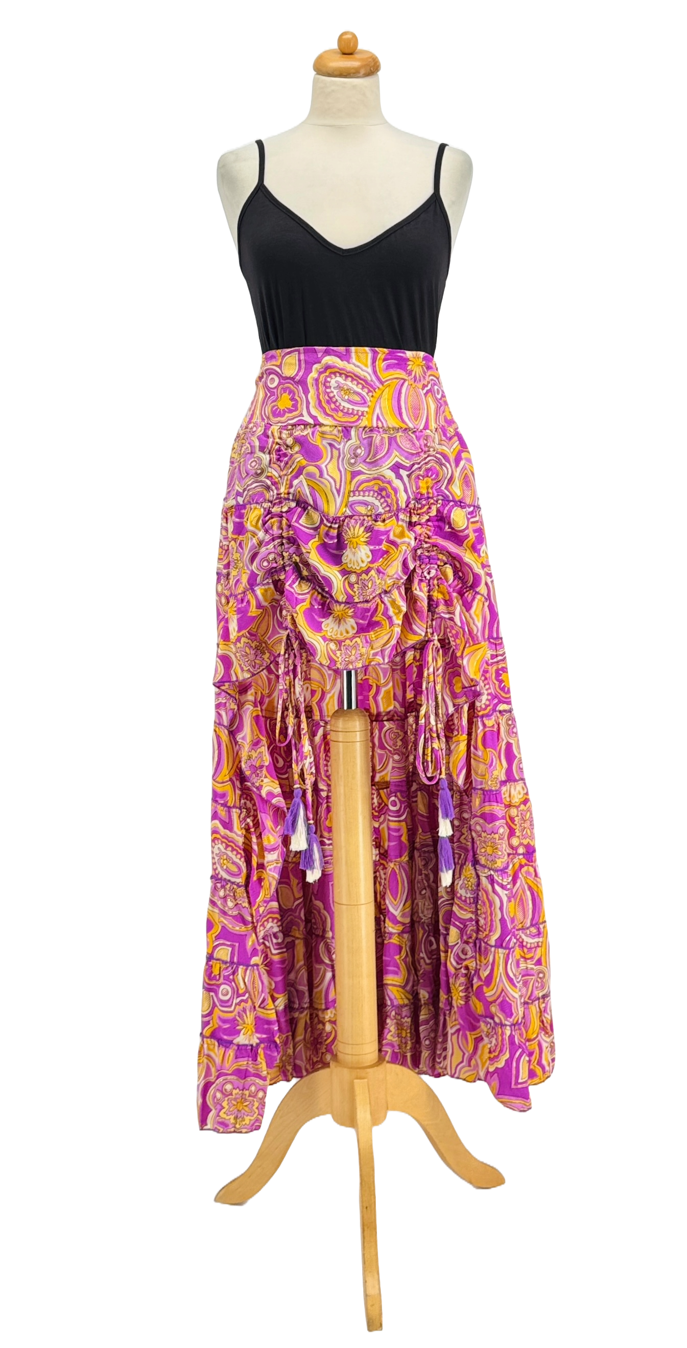 (SCHWARZ - FUCHSIA - LILA) Asymmetrischer Boho-Rock mit Ethno-Print - Goldene Details für den Großhandel auf Faire5