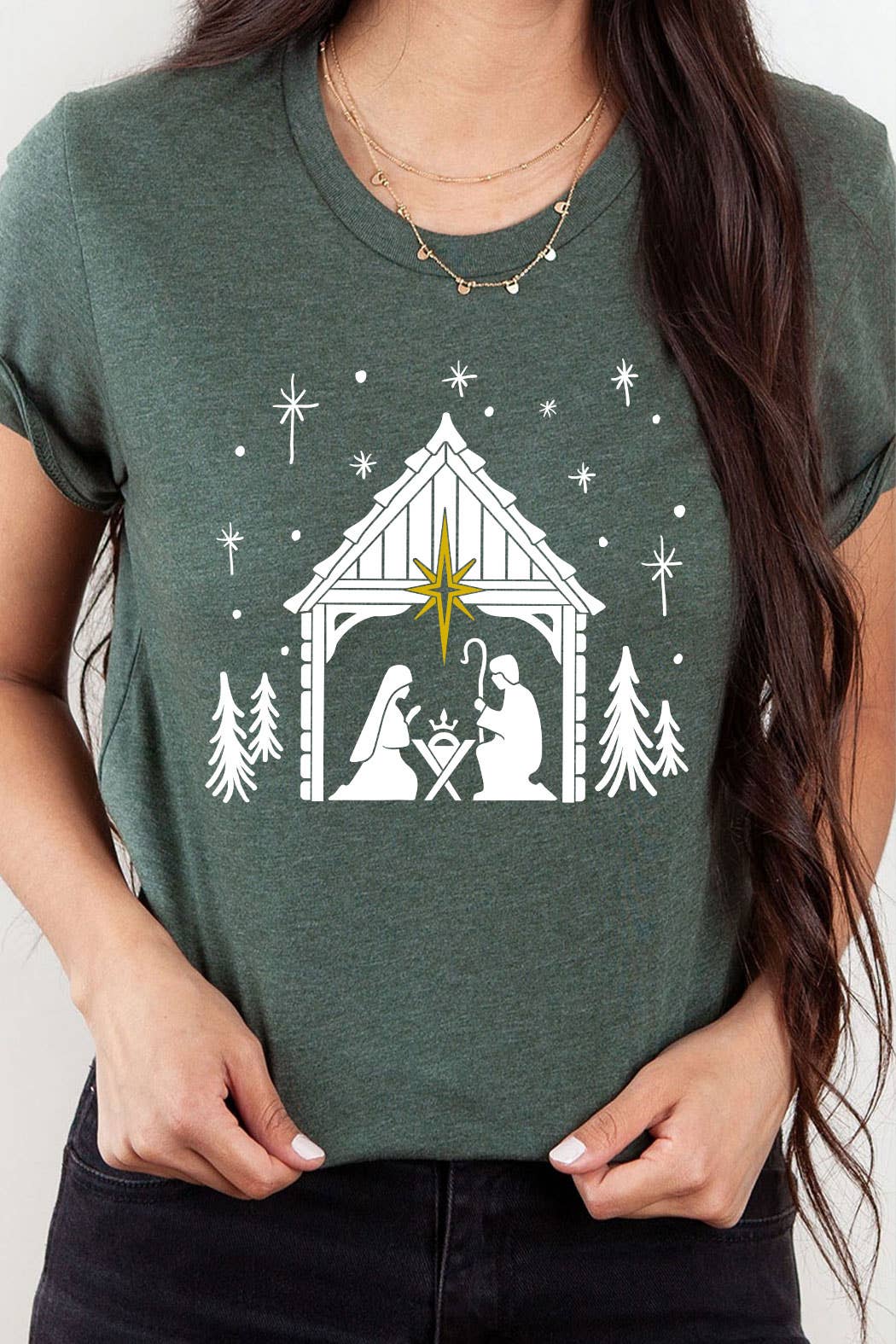 Kissed Apparel – wholesale T-shirts med screentryck – Dam – Julens krubba grafisk t-shirt4