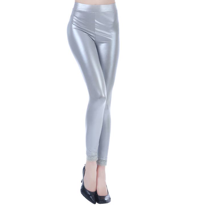 Silver Liquid Matte Metallic Leggings for wholesale by Mad Style