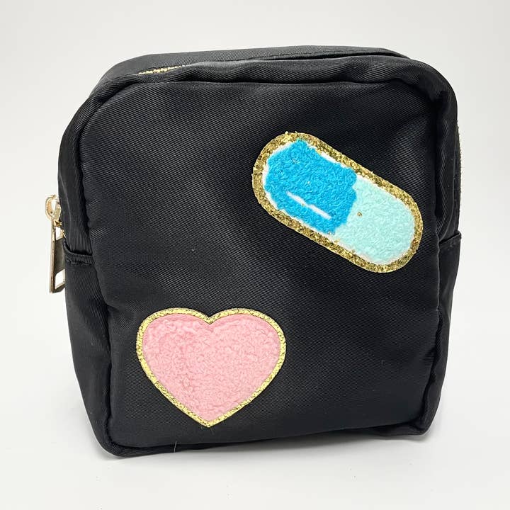 SALE - Heart & Pill Chenille Patches Pouch for wholesale by Properly Improper