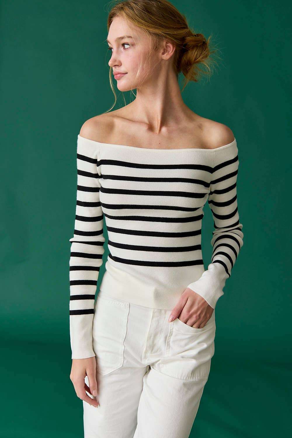 WHITE PT18350 - Bella Off the Shoulder Knit Top for wholesale on Faire9