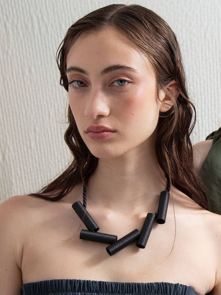 Tube Necklace 5 Tubes - Black/Grey* for wholesale by Iskin Sisters