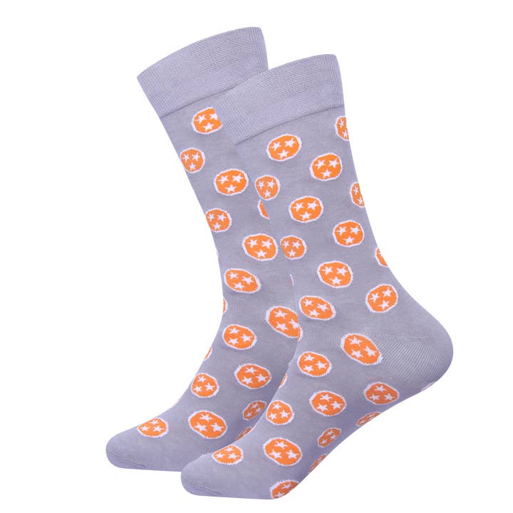 Barrel Down South - Wholesale Socks - Unisex - Grey/Orange Tennessee Tri Star Socks