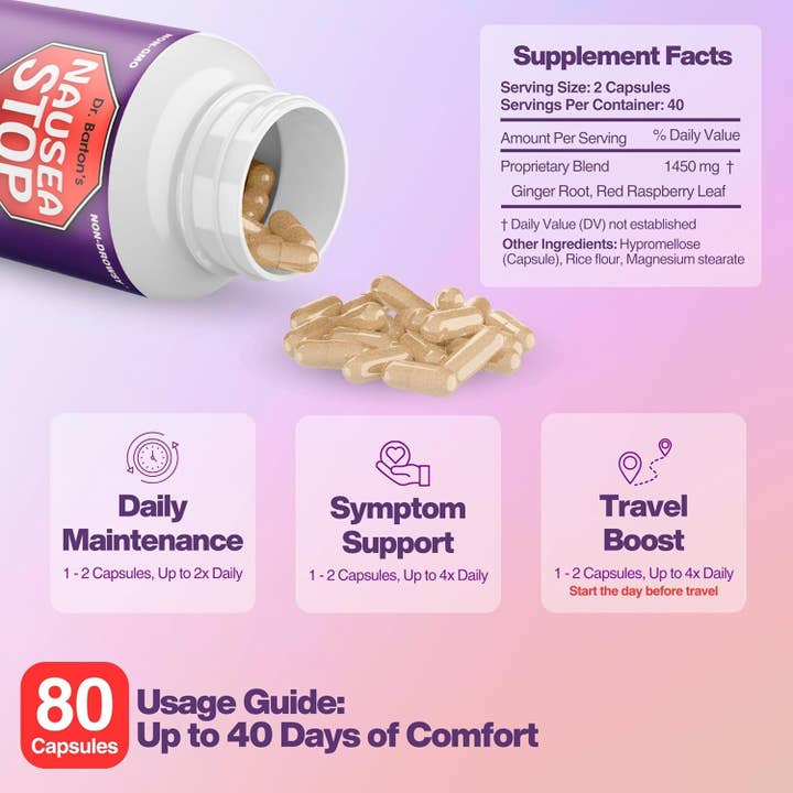 Dr. Bartons – Engroshandel Kosttilskud og vitaminer – Nausea Stop®: Naturlig Ingefær, Ikke-Søvnfremkaldende Kvalmestillende2