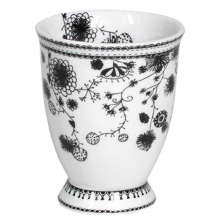 Porcelain Floral Milk Mug Flower 9.5 Oz White Black Set of 6 for wholesale by Heritage Lace