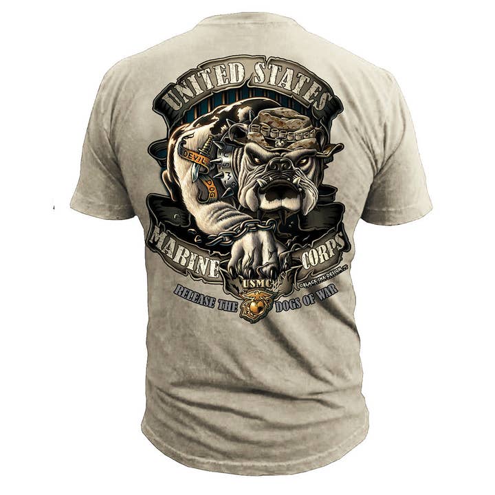 7.62 Design - Wholesale Screen Printed T-Shirt - Men's - USMC Release the Dogs of War - Black Ink Design T-Shirt