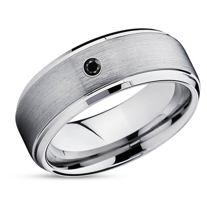 Prata Anel Diamante Preto - Anel de carboneto de tungsténio - Aliança de Casamento - Anel de Casamento para venda a revendedores na Faire