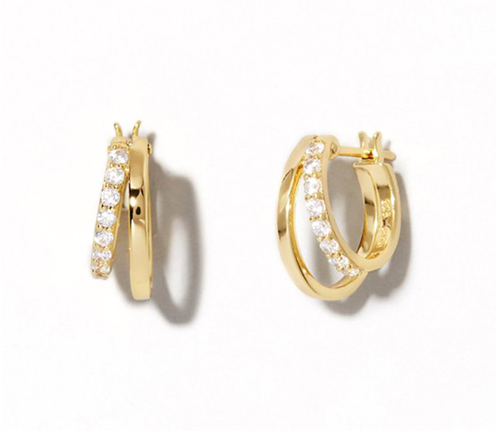 Melange Blanc - Wholesale Hoop Earrings - E072 Double huggie hoop earrings, paved huggie earrings0