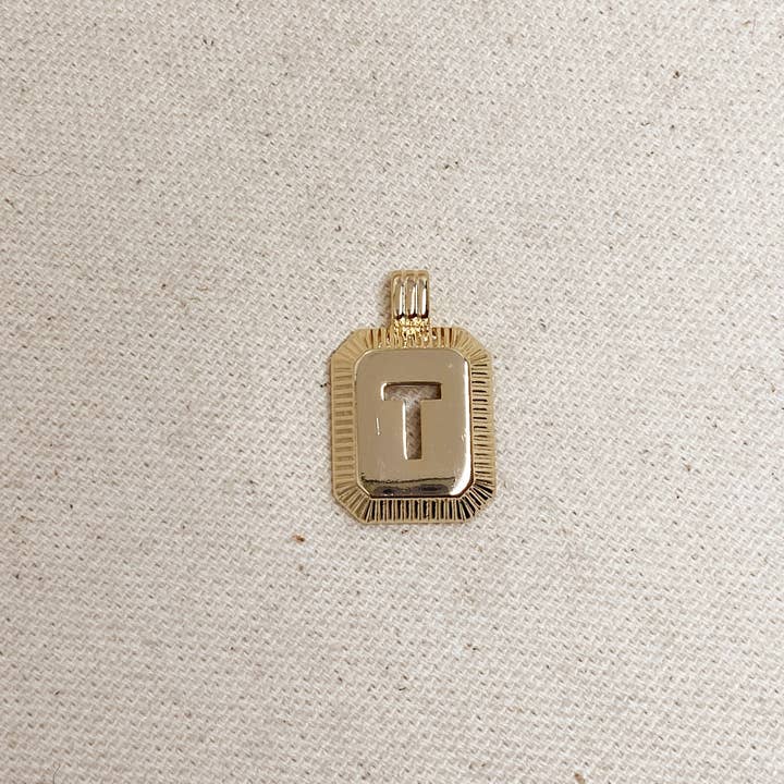 GoldFi – Colar pingente/pendente por atacado – Letra pendente T da placa inicial preenchida com ouro 18k