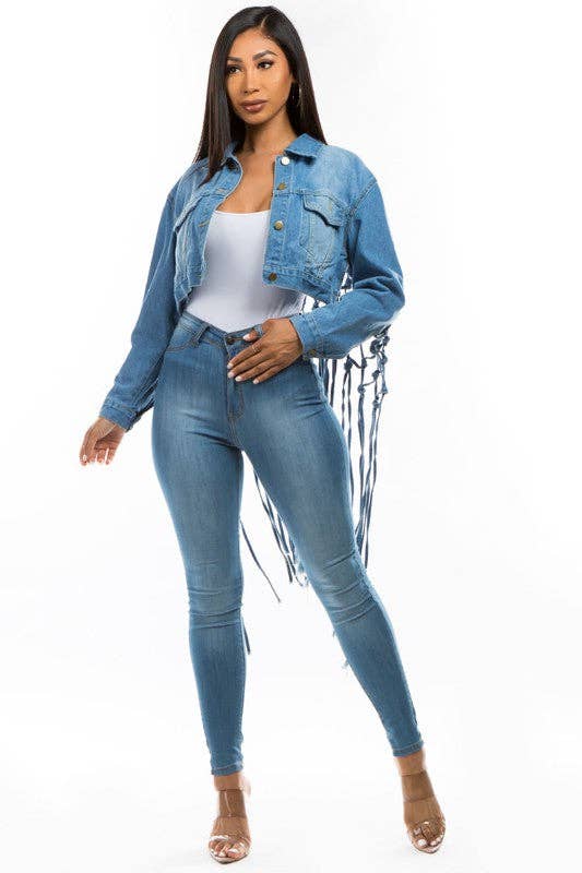 bleu VESTE COURTE EN JEAN POUR FEMMES en vente sur Faire5