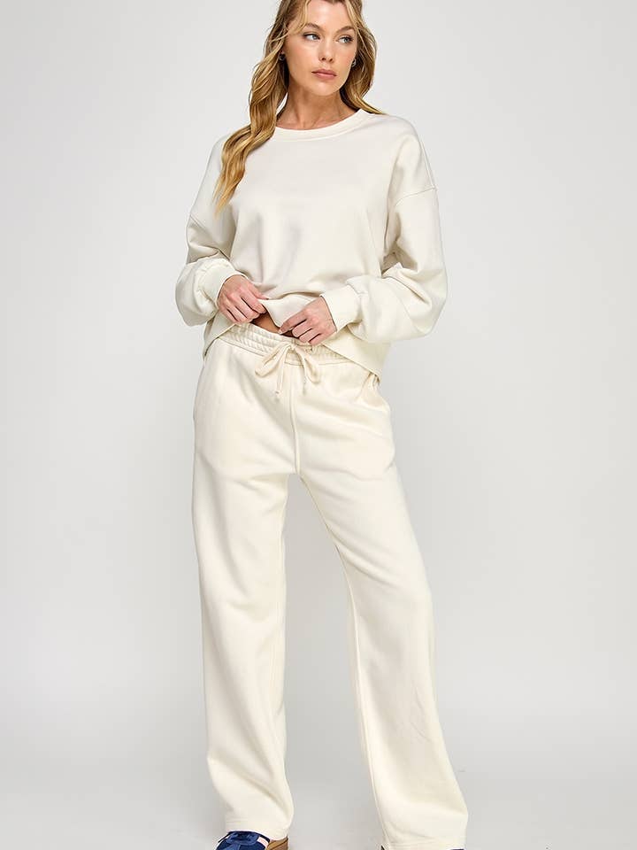 Rechte broek & oversized cropped sweatshirt set voor wholesale door Pink Irene Wholesale