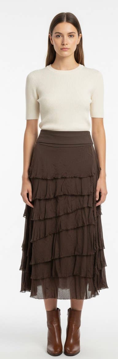 Karamel Collection - Vente Jupe – femme - Jupe en soie à volants  
Aucun tarif ne sera ajouté12