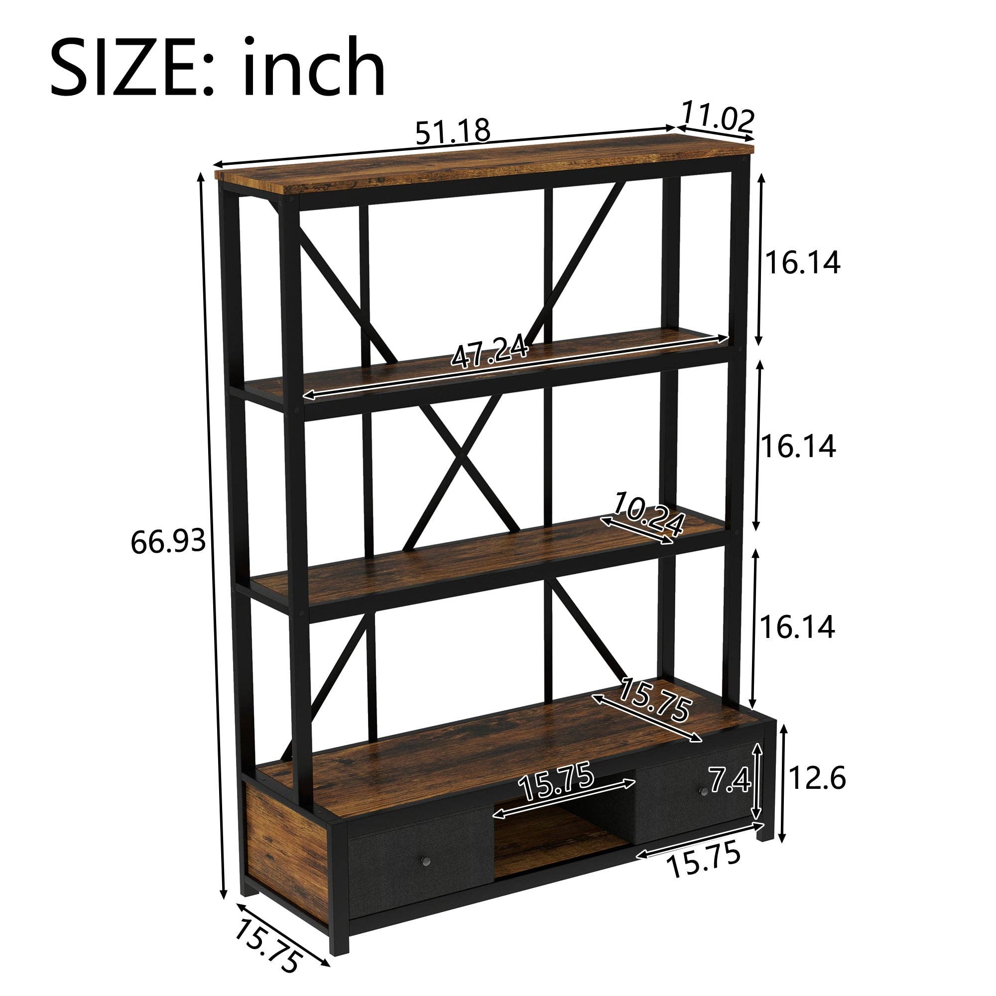 39F Inc. - Wholesale Bookcase - Vintage 3-Shelf Bookcase with Drawers and LED Lighting3