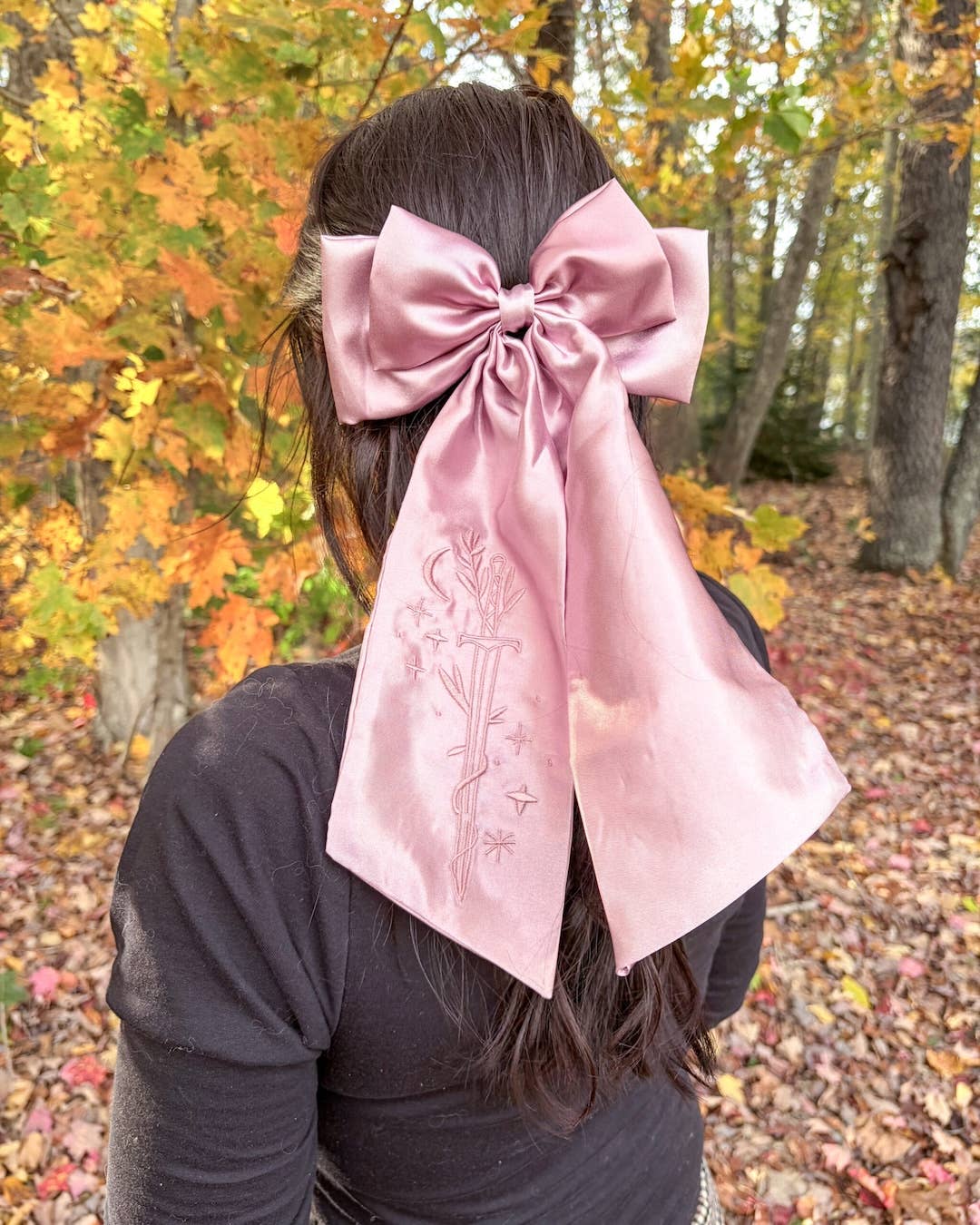 Blissfully Bookish Company - Wholesale Hair Bow - Women's - Sword Hair Bow Clip | Embroidered Bookish Satin Bow3