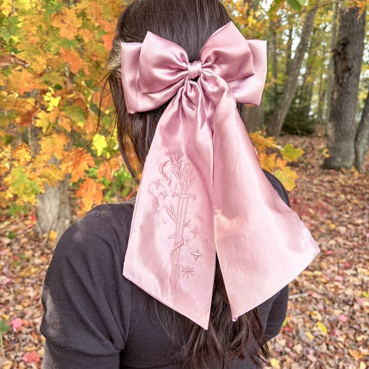 Blissfully Bookish Company - Wholesale Hair Bow - Women's - Sword Hair Bow Clip | Embroidered Bookish Satin Bow3