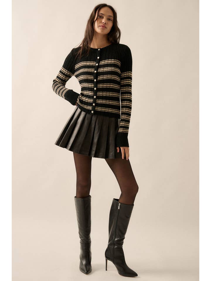 Promesa USA - Wholesale Knit Top - Women's - Striped Buttoned Rib-Knit Top