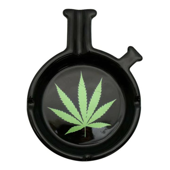 Gypsy Rose - Wholesale Ashtray - Bong Shaped With Pot Leaf Ceramic Ashtray