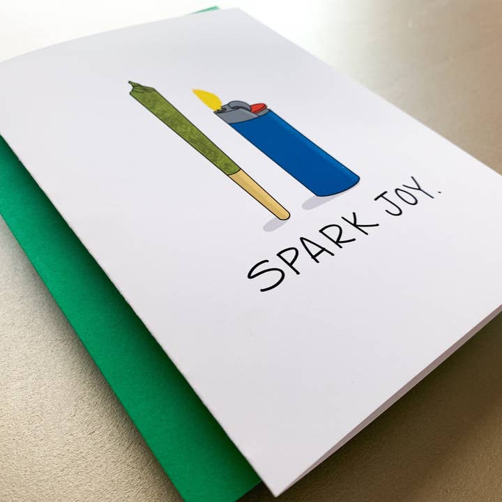 Stone Donut Design, LLC - Wholesale Gewone wenskaart - Vonken Vreugde Marie Kondo KonMarie Handgemaakte Cannabis Kaart door Stone Donut Design3