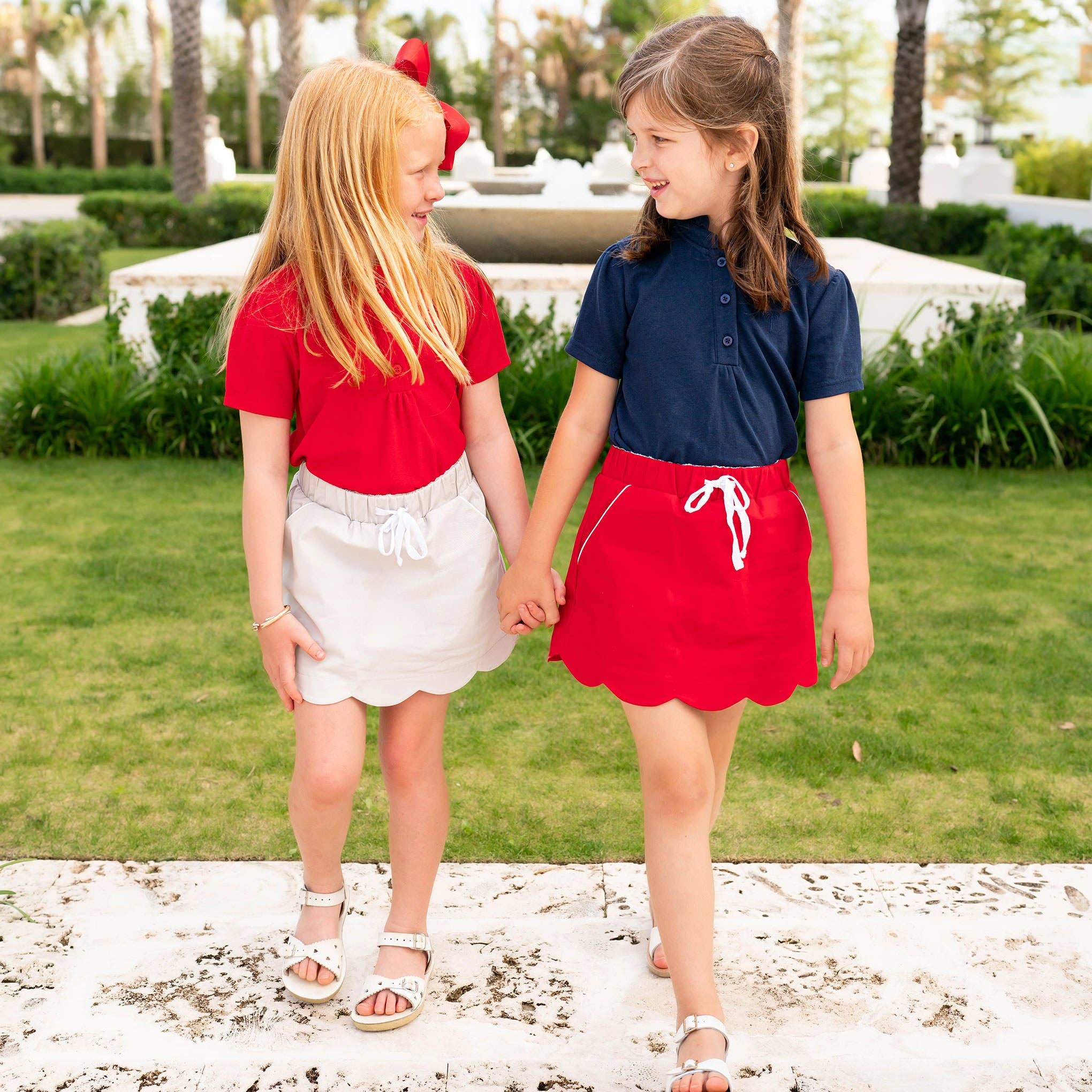 Shrimp and Grits Kids - Wholesale Skort - Kids - Girls Scallop Skort - Red Twill3