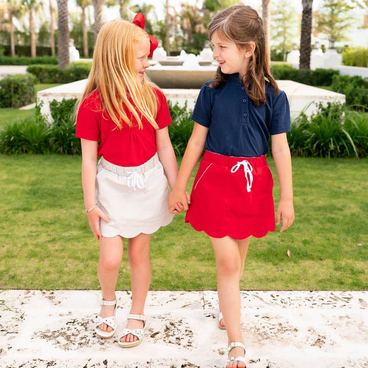 Shrimp and Grits Kids - Wholesale Skort - Kids - Girls Scallop Skort - Red Twill3