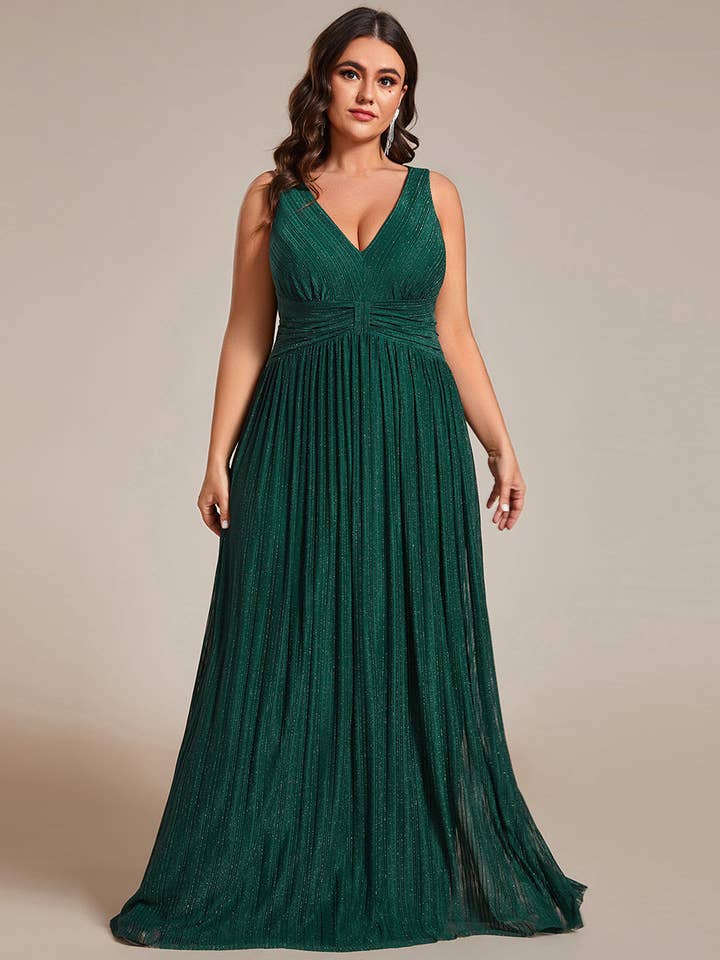 Ever-Pretty - Wholesale Gown – Women's - Plus Glittery Pleated Empire Waist Evening DressEE0213318