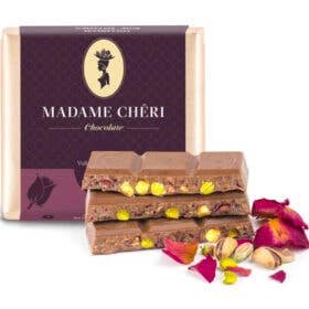 Kaffee und Schokolade GmbH – wholesale Baking chocolate – Rose & pistachio whole milk chocolate 90g1