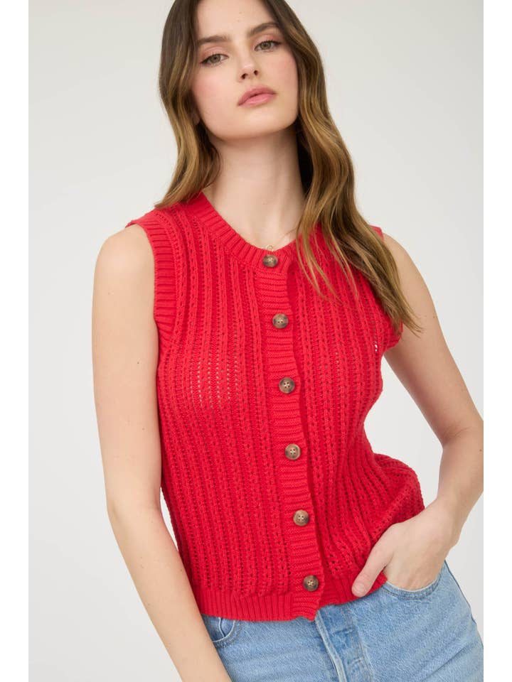 The Workshop Studio - Vente Cardigan – femme - CARDIGAN EN MAILLE SANS MANCHES À COL ROND AVEC BOUTONS9