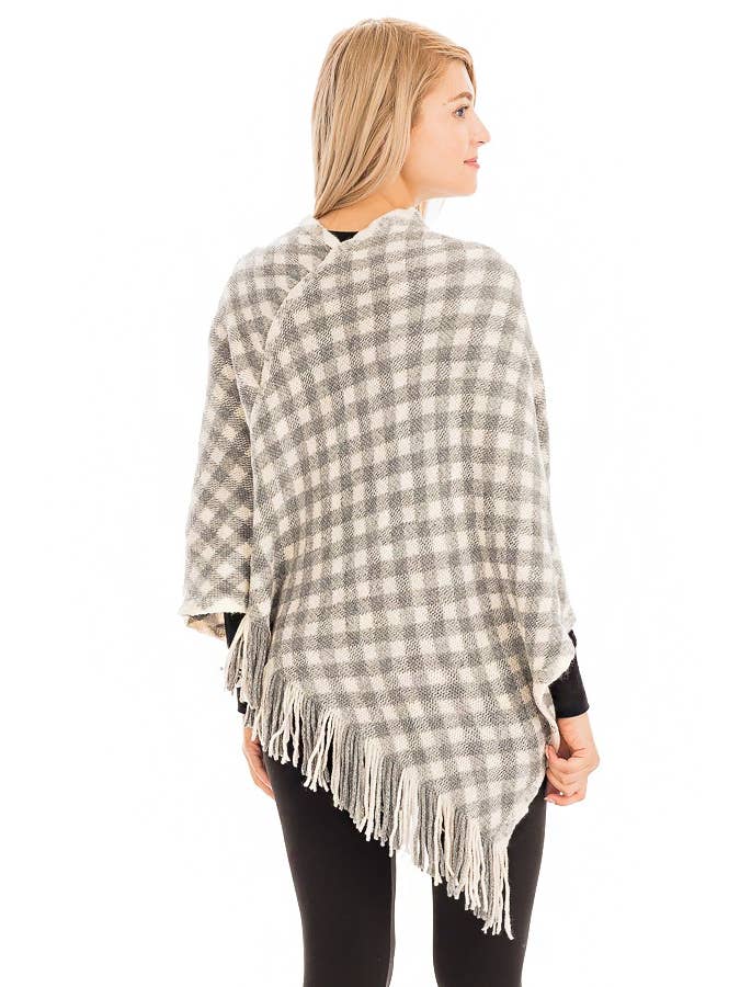 Cap Zone - Wholesale Poncho - Women's - Gingham V-Neck Throw Over Poncho9