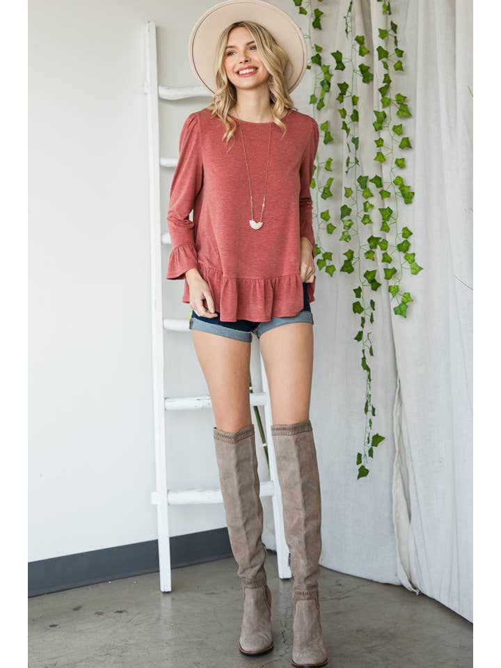 Emerald Collection - Wholesale Blouse - Women's - ETK-8690-PL Plus Size Babydoll Ruffle Hem Solid Top16