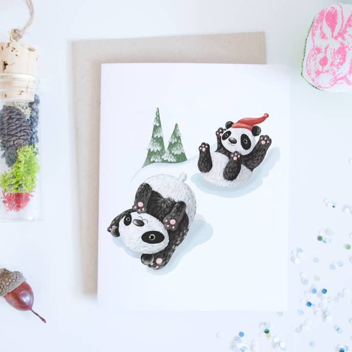 Panda Rolling down a Hill Card for wholesale by Hop & Flop