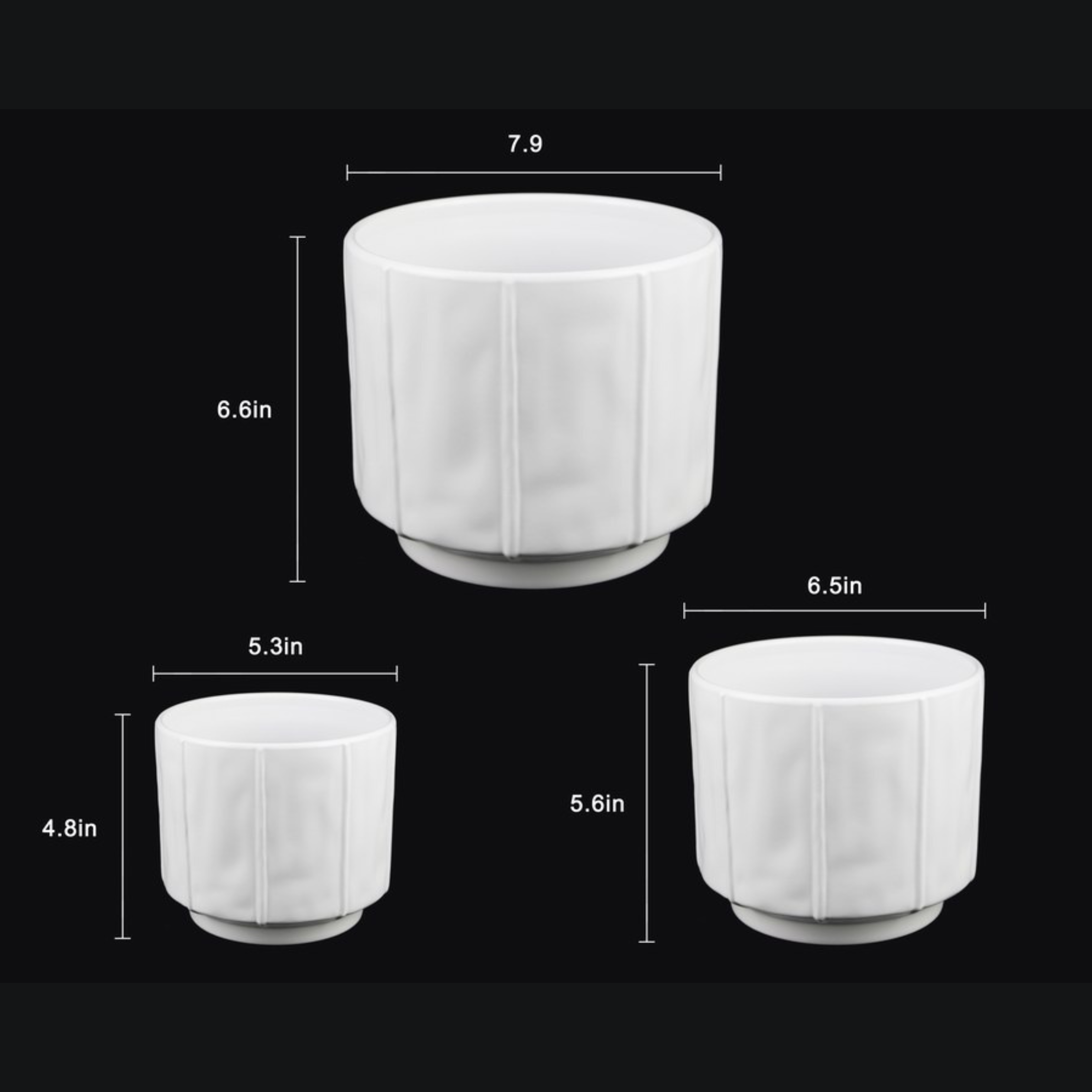 Florinia - Wholesale Plant Pot - 3-Piece White Stoneware Planter Pot Set with Soft Vertical Texture4