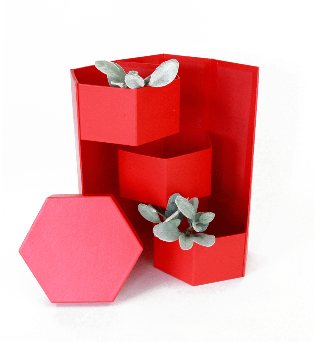 UNIKPACKAGING - Wholesale Gift Box - Hexagon 3-Tier Surprise Flower Gift Box with Lid20