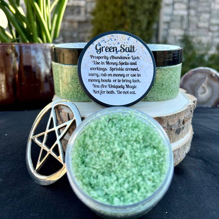 You Are Uniquely Magic - Wholesale Meditation Supplies - Green Witches Salt-Prosperity and Wealth 5oz