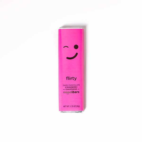 Astor Chocolate Corp. - Wholesale Chocolate Bar - Moodibars® FLIRTY Dark Chocolate Strawberry Champagne 1.5oz