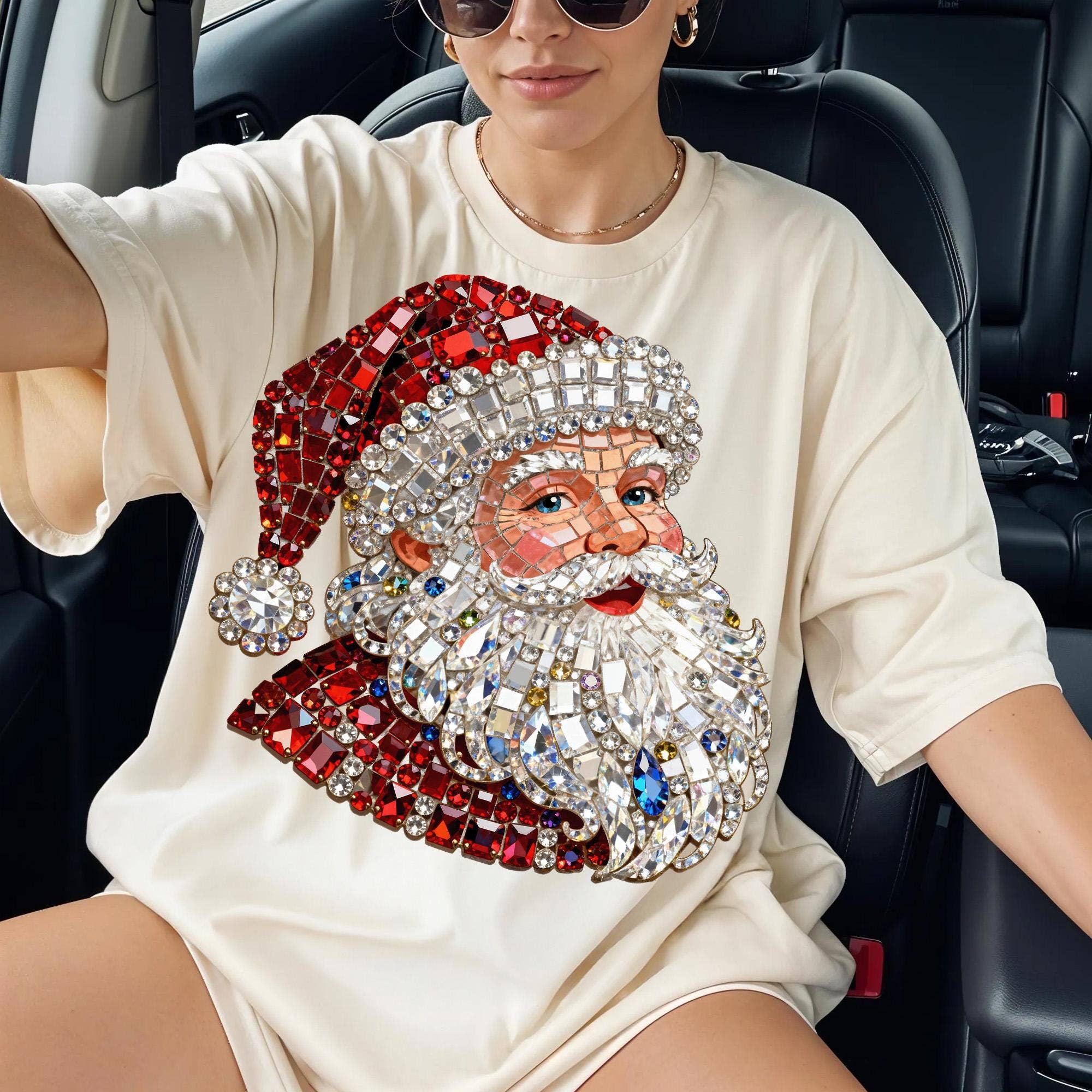 DLT Ecommerce - Wholesale T-Shirt (Graphic) - Women's - Faux Rhinestone Santa Shirt, Bling Christmas Sweatshirt2