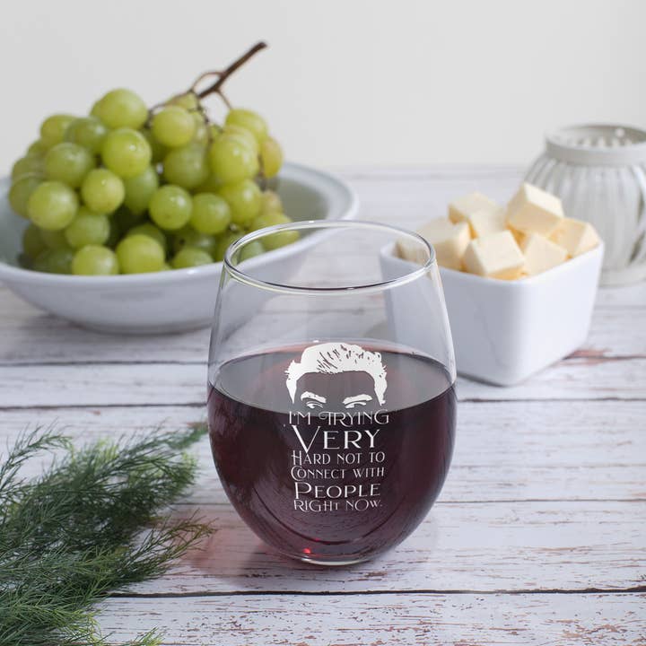 Laser Etched Schitt's Creek , David Rose - 17oz. Stemless Wine Glass for wholesale on Faire