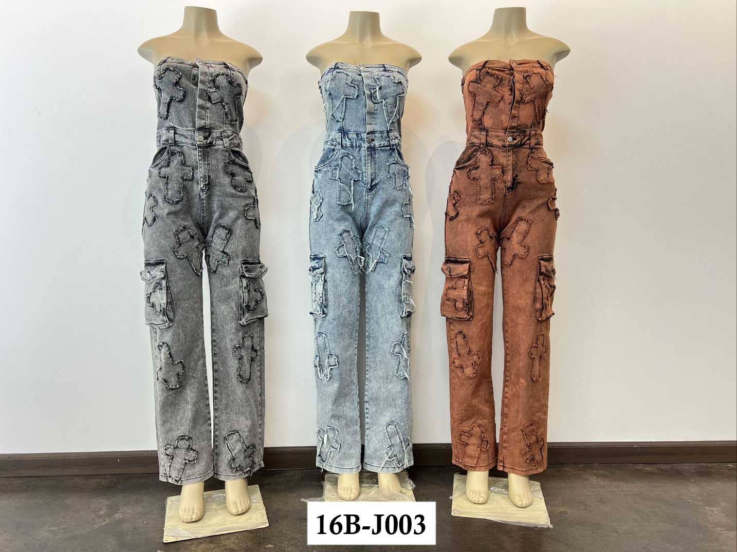 5besties inc - Wholesale Jumpsuit - Women's - CROSS PATCH DETAIL DENIM JUMPSUITS11