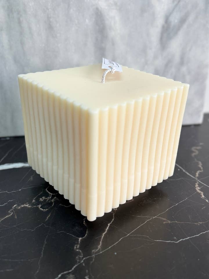 Large Ribbed Cube Candle for wholesale by Lulu Harris Candles