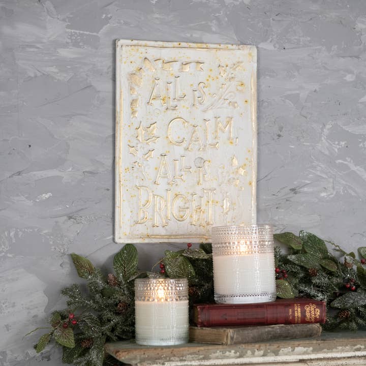 Ragon House - Wholesale Sign - GOLD & WHITE ALL IS CALM ALL IS BRIGHT SIGN